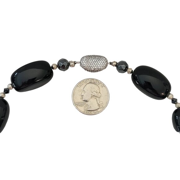 Sterling Silver Black Onyx Clear Geometrical Crystal Pendant Necklace E872 - Picture 16 of 16